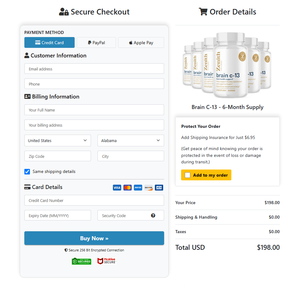 Brain C-13 checkout page